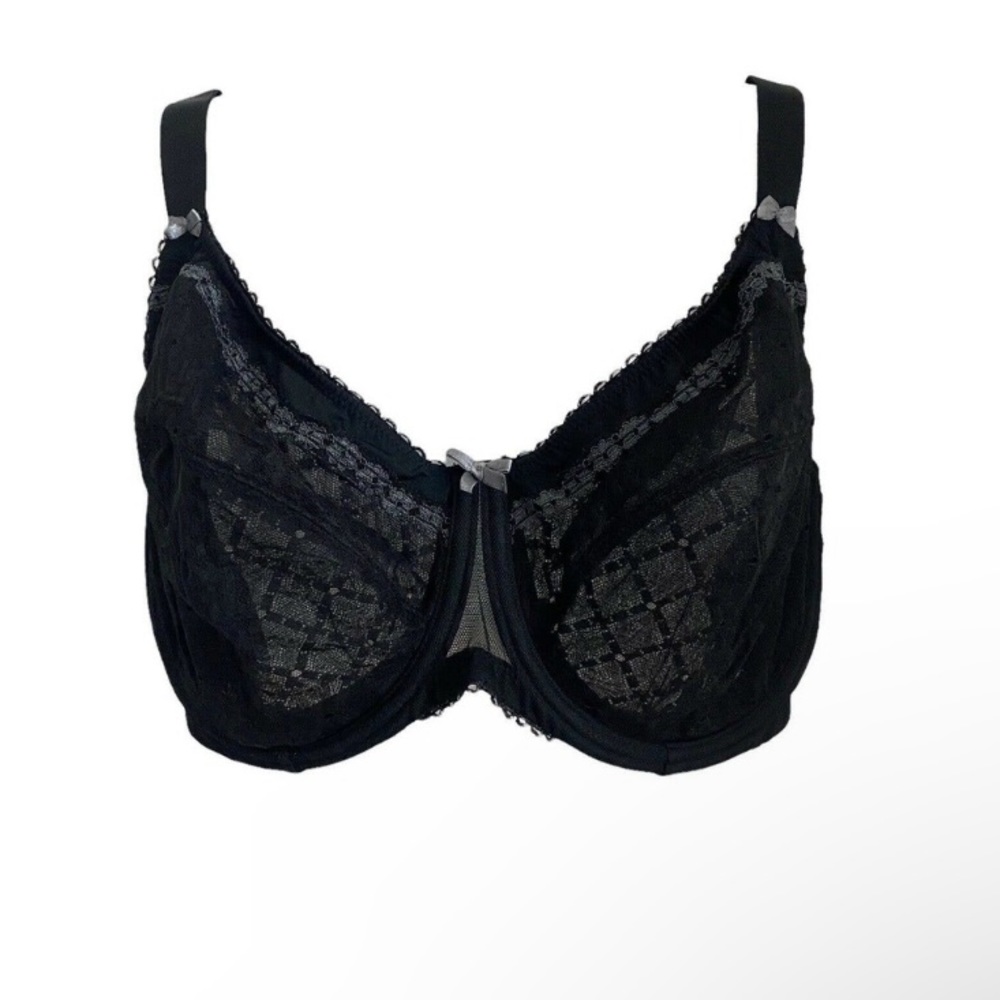 Glamorise  Plus‎ Size bra 48D Bra Wonderwire Lace Underwire Black Unlin..